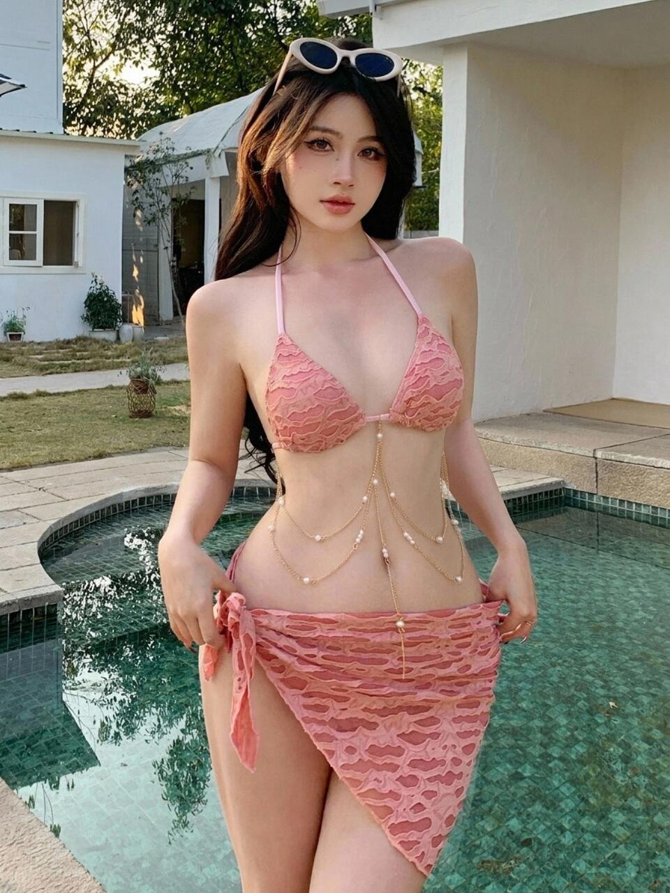 Women's Textured Halter Neck Bikini Set Summer Beach,Tankini Bathing Suit Festival Outfits Vacation