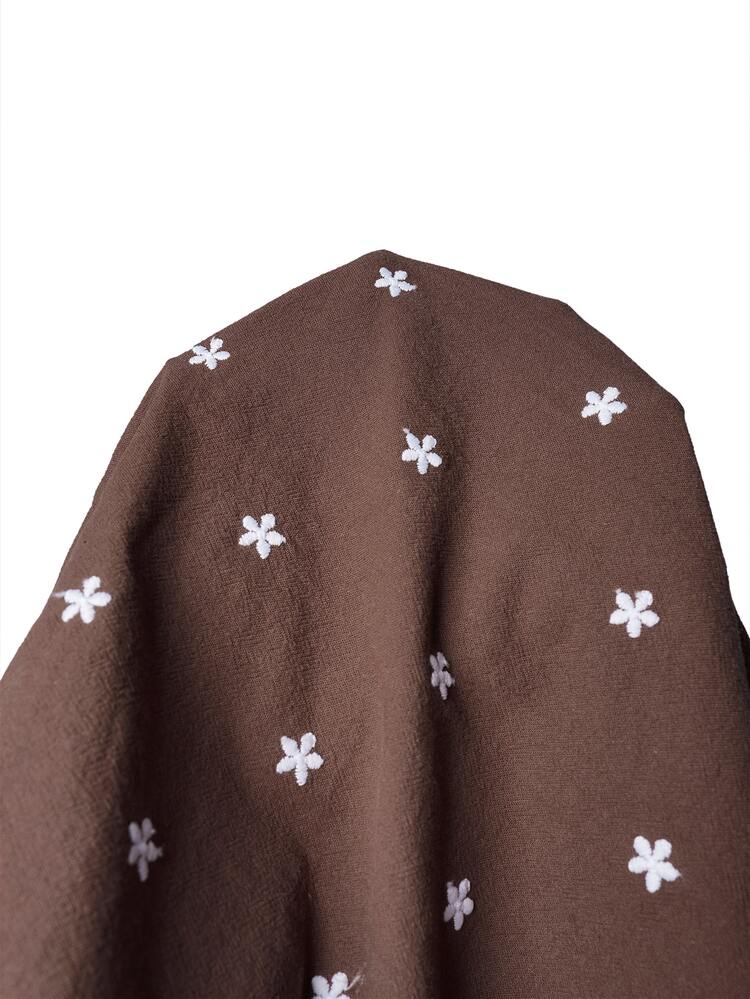 Comfylo Plus Size Floral Embroidered Casual Boho Bohemian Summer Shirt Business Dinner Office - Brown - View 9