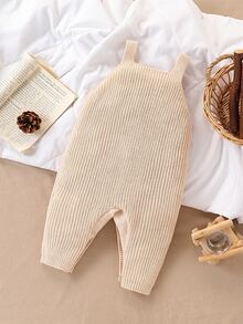 SHEIN Vintaside Kids Baby Boys Bear Jacquard Knitted Sweater Jumpsuit, Fashion Cute Versatile Fall Winter - Beige - View 2