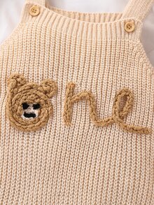 SHEIN Vintaside Kids Baby Boys Bear Jacquard Knitted Sweater Jumpsuit, Fashion Cute Versatile Fall Winter - Beige - View 5