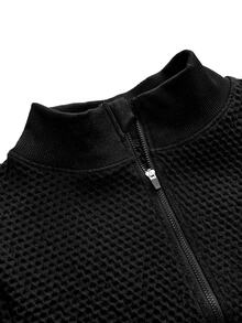 SHEIN Cheerettes Women's Plus Size 3PS Patchwork Striped Zipper Seamless Sport Set Black White High Stretch Breathable Cross Back Bra Squat Proof Tummy Control Legging - Multicolor - View 5