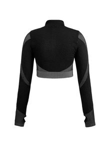 SHEIN Cheerettes Women's Plus Size 3PS Patchwork Striped Zipper Seamless Sport Set Black White High Stretch Breathable Cross Back Bra Squat Proof Tummy Control Legging - Multicolor - View 18