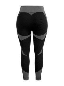 SHEIN Cheerettes Women's Plus Size 3PS Patchwork Striped Zipper Seamless Sport Set Black White High Stretch Breathable Cross Back Bra Squat Proof Tummy Control Legging - Multicolor - View 15