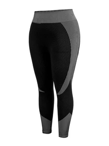 SHEIN Cheerettes Women's Plus Size 3PS Patchwork Striped Zipper Seamless Sport Set Black White High Stretch Breathable Cross Back Bra Squat Proof Tummy Control Legging - Multicolor - View 14