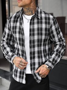 Manfinity CasualCool 男士休閒百搭格紋單排扣長袖商務襯衫 - 彩色 - 查看 4
