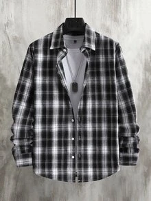 Manfinity CasualCool 男士休閒百搭格紋單排扣長袖商務襯衫 - 彩色 - 查看 1