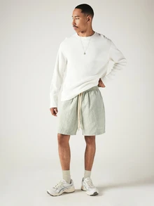 SUMWON Shorts Casuais Masculinos Listrados com Cordão e Cintura Elástica, Bordado Assinado, Verão, Praia e Férias - Verde - Visão 4