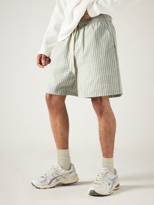 SUMWON Shorts Casuais Masculinos Listrados com Cordão e Cintura Elástica, Bordado Assinado, Verão, Praia e Férias - Verde - Visão 5