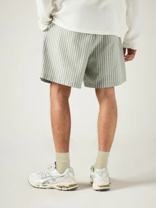 SUMWON Shorts Casuais Masculinos Listrados com Cordão e Cintura Elástica, Bordado Assinado, Verão, Praia e Férias - Verde - Visão 2