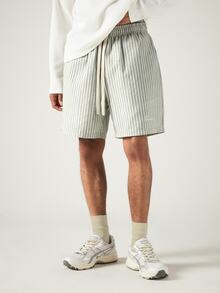 SUMWON Shorts Casuais Masculinos Listrados com Cordão e Cintura Elástica, Bordado Assinado, Verão, Praia e Férias - Verde - Visão 3