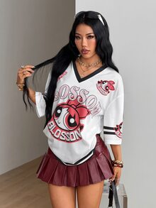 Coolane THE POWERPUFF GIRLS X SHEIN 休閒簡約字母數字印花 14 女款 T恤 適合夏季 - 彩色 - 查看 5