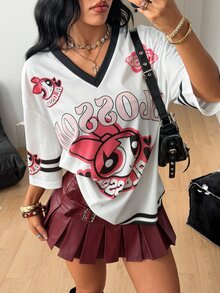 Coolane THE POWERPUFF GIRLS X SHEIN 休閒簡約字母數字印花 14 女款 T恤 適合夏季 - 彩色 - 查看 3