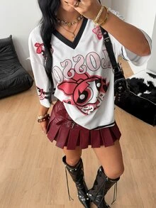 Coolane THE POWERPUFF GIRLS X SHEIN 休閒簡約字母數字印花 14 女款 T恤 適合夏季 - 彩色 - 查看 6