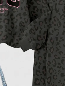 SHEIN Girlism Teen Girl Leopard Letter Graphic Drop Shoulder Autumn Winter Sweatshirt & Seam Front Sweatpants Set - Multicolor - View 5