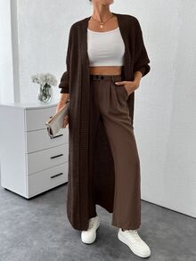 SHEIN Tall Drop Shoulder Open Front Longline Cardigan, Tall Women - Brown - View 7