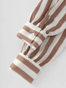 SHEIN Holidaya New Autumn Square Neck Striped Elegant Women's Top - Khaki - View 7
