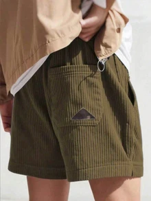 Resyla Men Pantalones cortos casuales de unicolor con cordón en la cintura, versátiles para uso diario - Verde - Ver 2