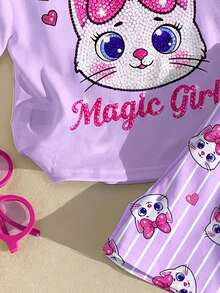 Baby Girl Cartoon Graphic Tee & Striped Print Shorts - Multicolor - View 6