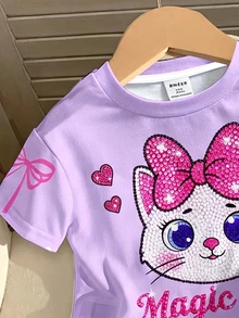 Baby Girl Cartoon Graphic Tee & Striped Print Shorts - Multicolor - View 4
