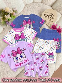 Baby Girl Cartoon Graphic Tee & Striped Print Shorts - Multicolor - View 2