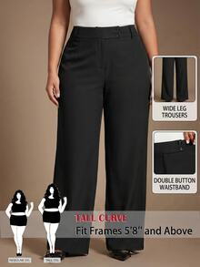 SHEIN Tall CURVE 大尺碼女款素色休閒百搭日常長褲 - 黑色 - 查看 11