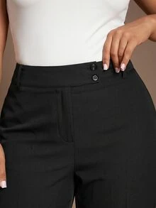 SHEIN Tall CURVE 大尺碼女款素色休閒百搭日常長褲 - 黑色 - 查看 5