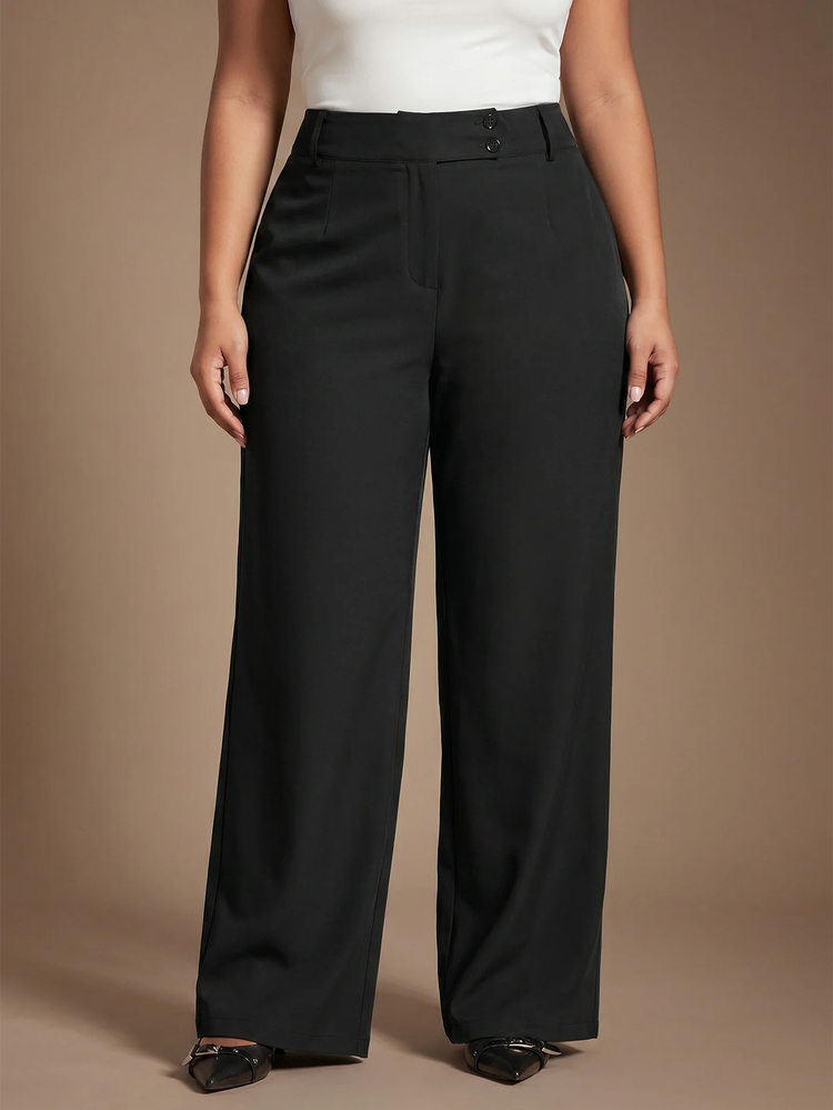 SHEIN Tall CURVE Plus Size Women's Solid Color Casual Versatile Everyday Long Pants - Black - View 2