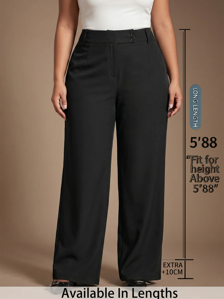 SHEIN Tall CURVE Plus Size Women's Solid Color Casual Versatile Everyday Long Pants - Black - View 8