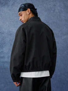 PAVTROS Men's Zipper Jacket With Fleece Lining, Raglan Sleeve Black Winter Streetwear, Suitable For School, Back To School Season, City Short Trips, Gifting - Black - View 3