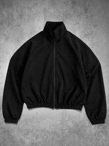 PAVTROS Men's Zipper Jacket With Fleece Lining, Raglan Sleeve Black Winter Streetwear, Suitable For School, Back To School Season, City Short Trips, Gifting - Black - View 8