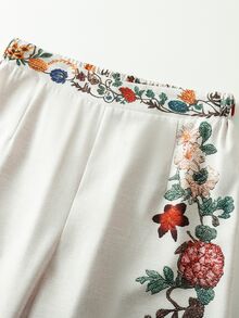 EMERY ROSE Women's Casual Boho Business Casual Floral Embroidery Wide Leg Pants, Suitable For Beach And Holiday Beige Autumn - Multicolor - View 3