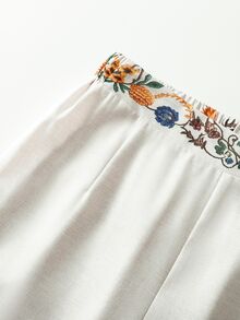 EMERY ROSE Women's Casual Boho Business Casual Floral Embroidery Wide Leg Pants, Suitable For Beach And Holiday Beige Autumn - Multicolor - View 4