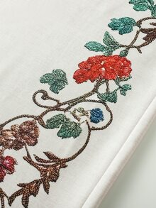 EMERY ROSE Women's Casual Boho Business Casual Floral Embroidery Wide Leg Pants, Suitable For Beach And Holiday Beige Autumn - Multicolor - View 5