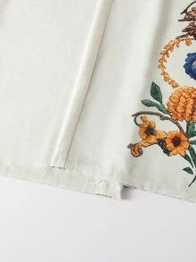 EMERY ROSE Women's Casual Boho Business Casual Floral Embroidery Wide Leg Pants, Suitable For Beach And Holiday Beige Autumn - Multicolor - View 6