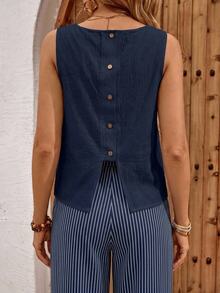EMERY ROSE Top sin mangas con botones en la espalda & Pantalones de pierna ancha a rayas - Multicolor - Ver 5