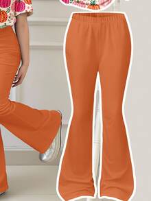 Calabaza Albaricoque Naranja, Estampado de Ilustración Floral de Calabaza Colorida y Pastoral Linda, Conjunto de Camiseta de Cuello Redondo Casual Minimalista y Pantalones Acampanados para Niña Preadolescente, Adecuado para Otoño/Invierno Diario, Granja, Halloween, Acción de Gracias, Vibras Acogedoras, Vibras de Otoño, Linda Temporada de Calabazas - Multicolor - Ver 6