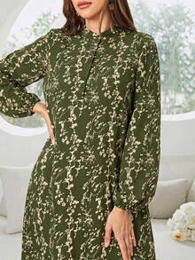 Al Najma 女款花卉印花阿拉伯風洋裝 - 軍綠色 - 查看 4