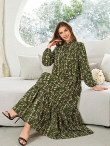 Al Najma 女款花卉印花阿拉伯風洋裝 - 軍綠色 - 查看 5