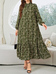 Al Najma 女款花卉印花阿拉伯風洋裝 - 軍綠色 - 查看 3
