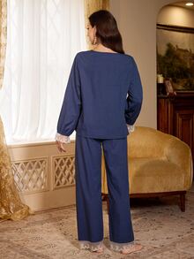PalaceNights Women Pajama Sets - Navy Blue - View 3