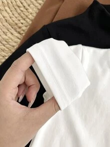 SHEIN 嬰兒女嬰男嬰黑白配色柔軟彈性高領厚刷毛修身長袖內搭衫，2件組，適合冬季 - 黑與白 - 查看 4