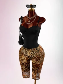 Amplova Leopard Print Skinny Pants - Brown - View 2