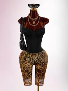 Amplova Leopard Print Skinny Pants - Brown - View 10