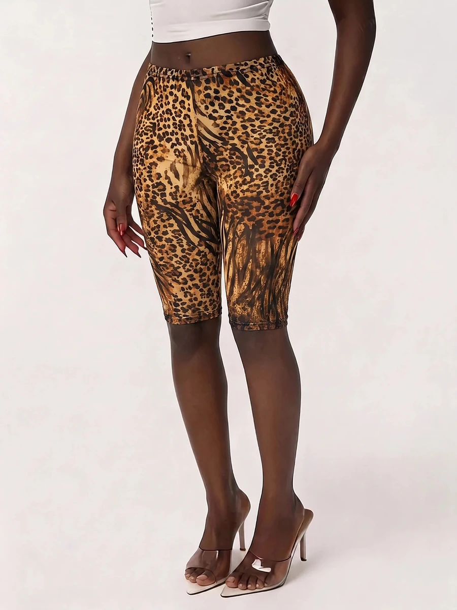 Amplova Leopard Print Skinny Pants - Brown - View 1