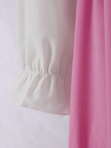 SHEIN 青少年女孩秋季拼色彼得潘領長袖洋裝，校服/教堂禮拜裙，返校穿搭 - 粉色 - 查看 3