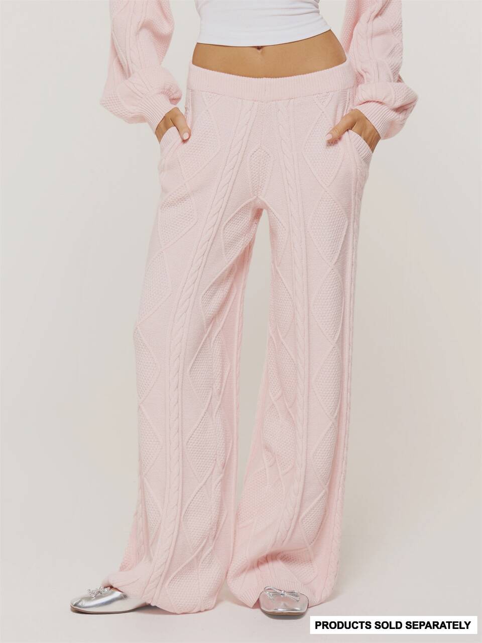 Pink Knitted Detail Low Rise Trouser Winter Casual Day Comfy Outfit Cool  Pink Womens Joggers Pants