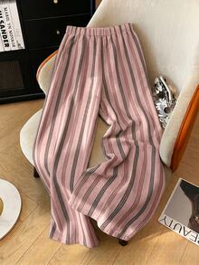 Franclia Loose Casual Slimming Summer New Elastic Waist Lightweight Striped Women's Spring/Summer Sweatpants - Pink - View 2
