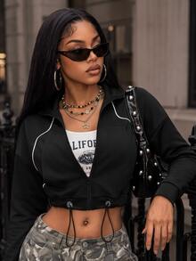 BamGleam New Women's Sports Autumn Outfit For Going Out Outfits Women Jacket - Black - View 4