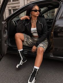 BamGleam New Women's Sports Autumn Outfit For Going Out Outfits Women Jacket - Black - View 6