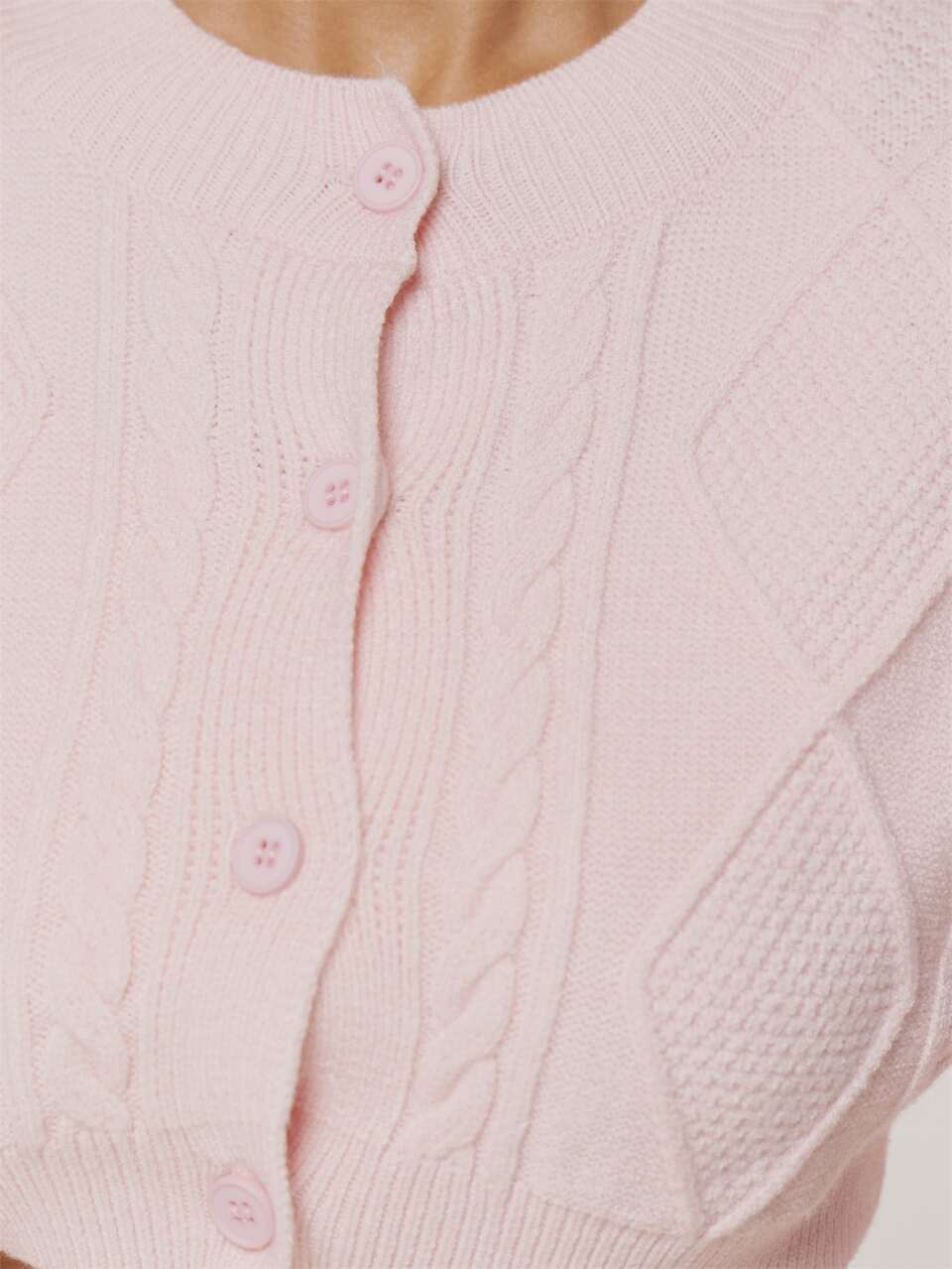 Pink Knitted Cropped Long Sleeve Button Detail Top